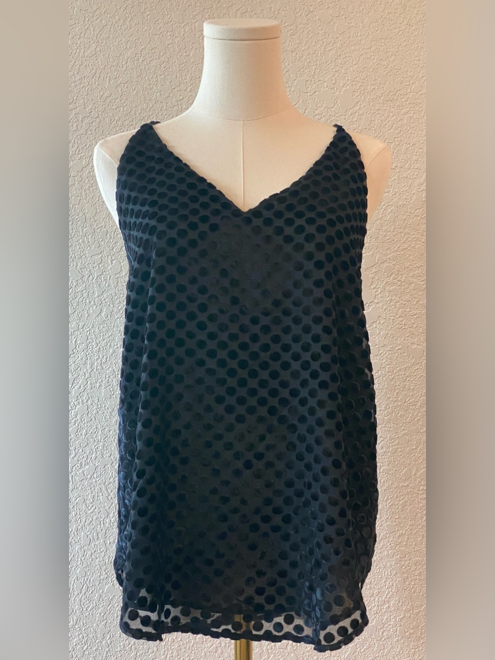 Loft spaghetti strap camisole black polka dot women’s size XS new